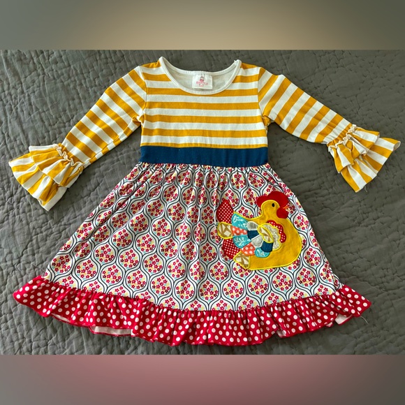 Ruffle Girl Chicken Cottage Dress Boutique Stripes Dots Florals Sz Large (5) - Picture 1 of 9